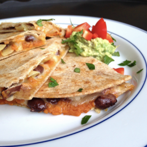 Tasty, vegetarian quesadillas come together quickly with a homemade tomatillo salsa.